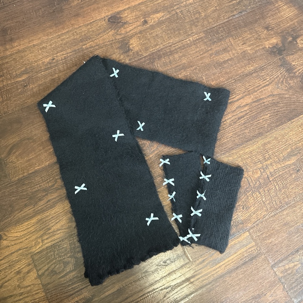Black Scarf with Light Blue Bow Detailing
